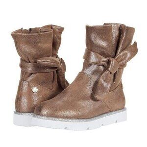 Kenneth Cole Reaction Lavern Fashion Boots Size 4 Big Girls Bow Metallic Shimmer